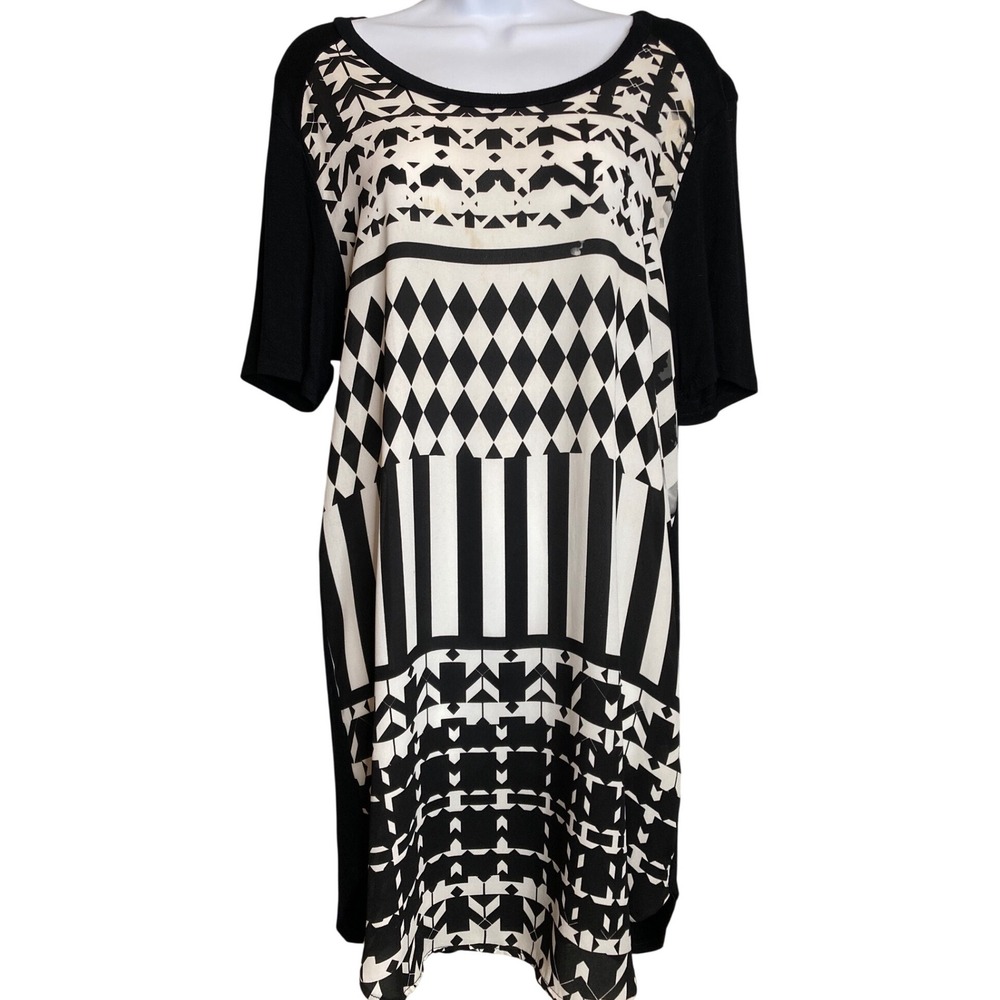Eight Sixty Womens‎ Black White Geometric T-Shirt Dress Sz M Fair Mixed Media